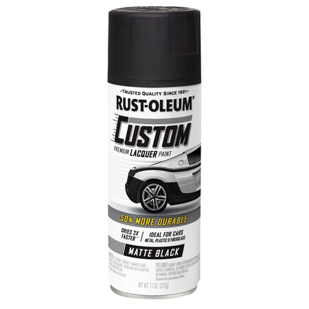 RUST-OLEUM Automotive Premium Custom Lacquer Spray Paint, Matte Black, 11 oz. 332289